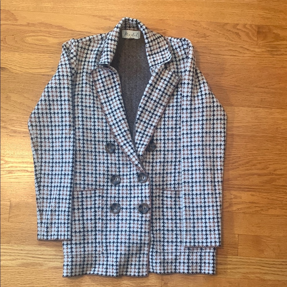 Houndstooth Double-Breasted Sweater Blazer
